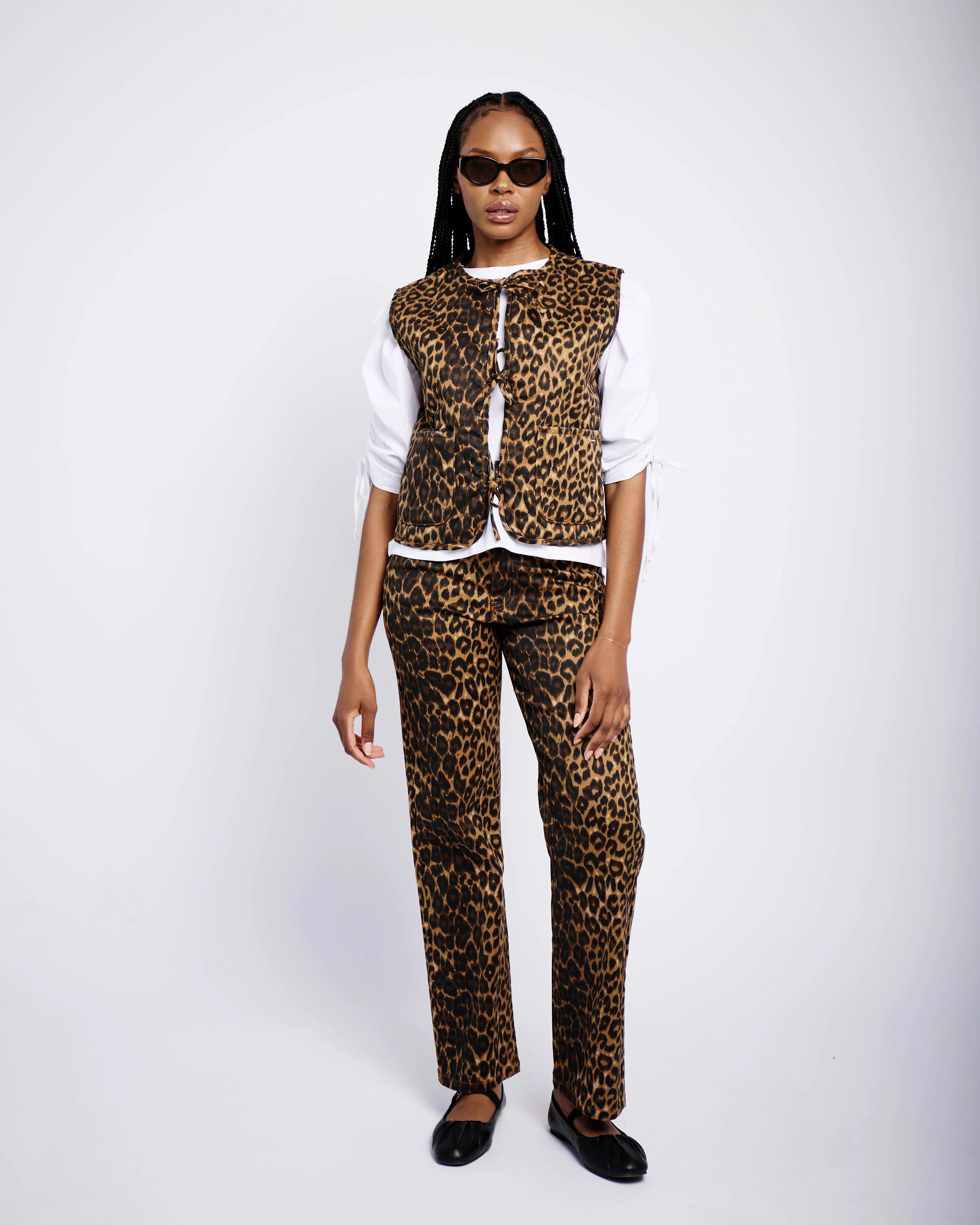 Tie Front Quilted Gilet in Animal