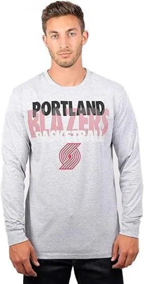 Ultra Game NBA Official Men’s Super Soft Supreme Long Sleeve T-Shirt - Unisex, Portland Trail Blazers, Heather Gray|Portland Trail Blazers