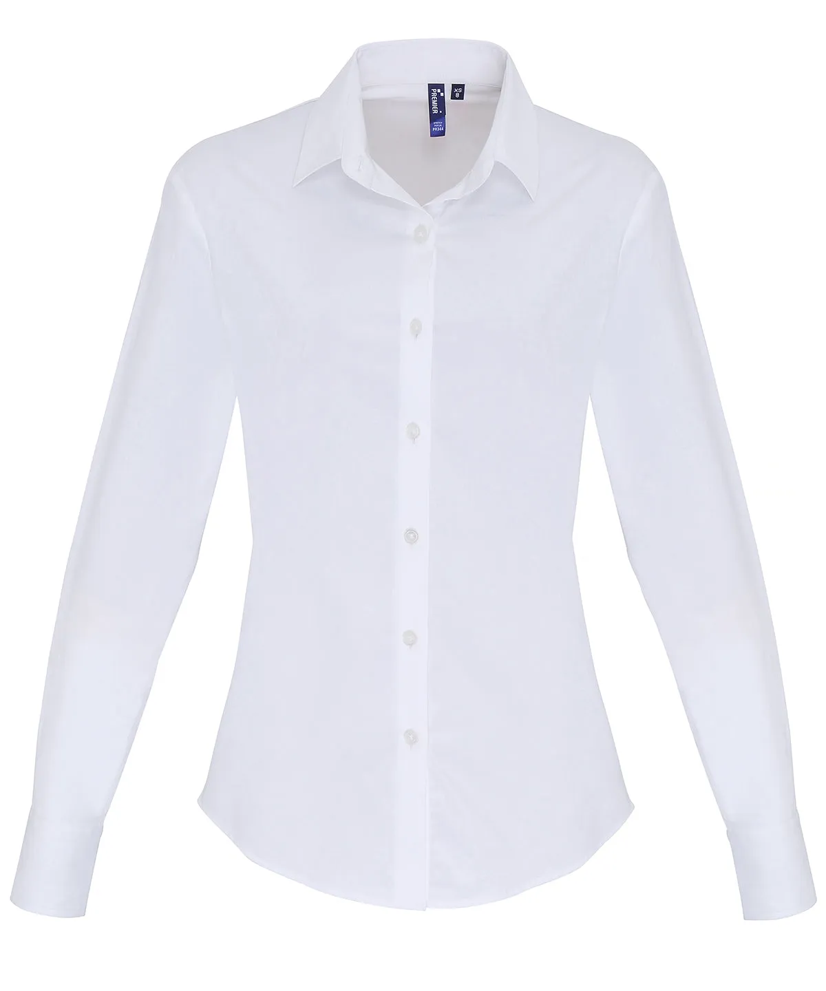 White - Women's stretch fit cotton poplin long sleeve blouse