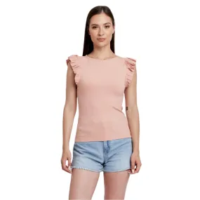 Women's Another Love Ribbed Ruffle Sleeve Blouse VCKN1753PTK