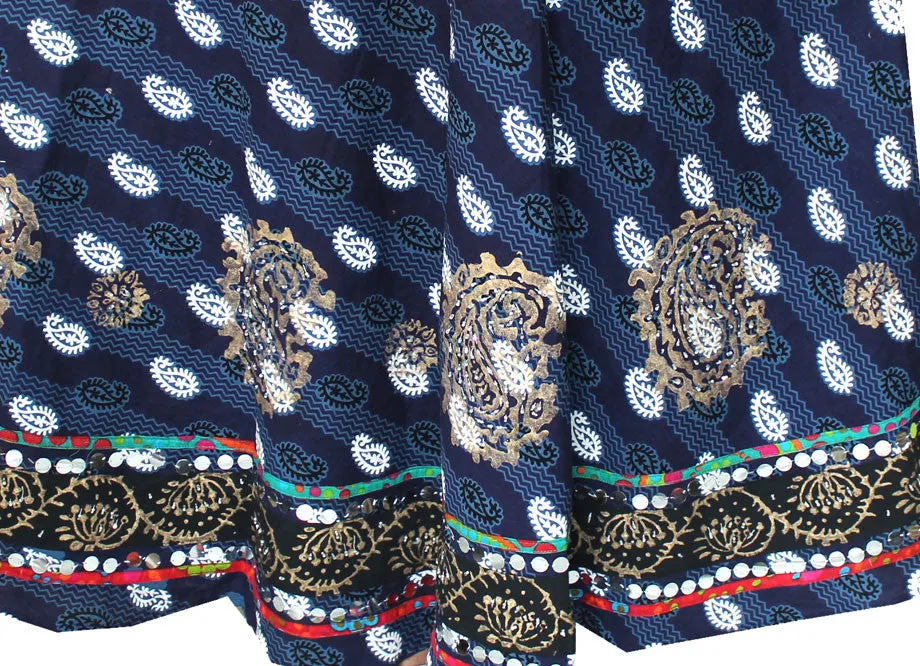 Womens Block Printed Cotton Indian Long Skirt India Clothes (Blue)
